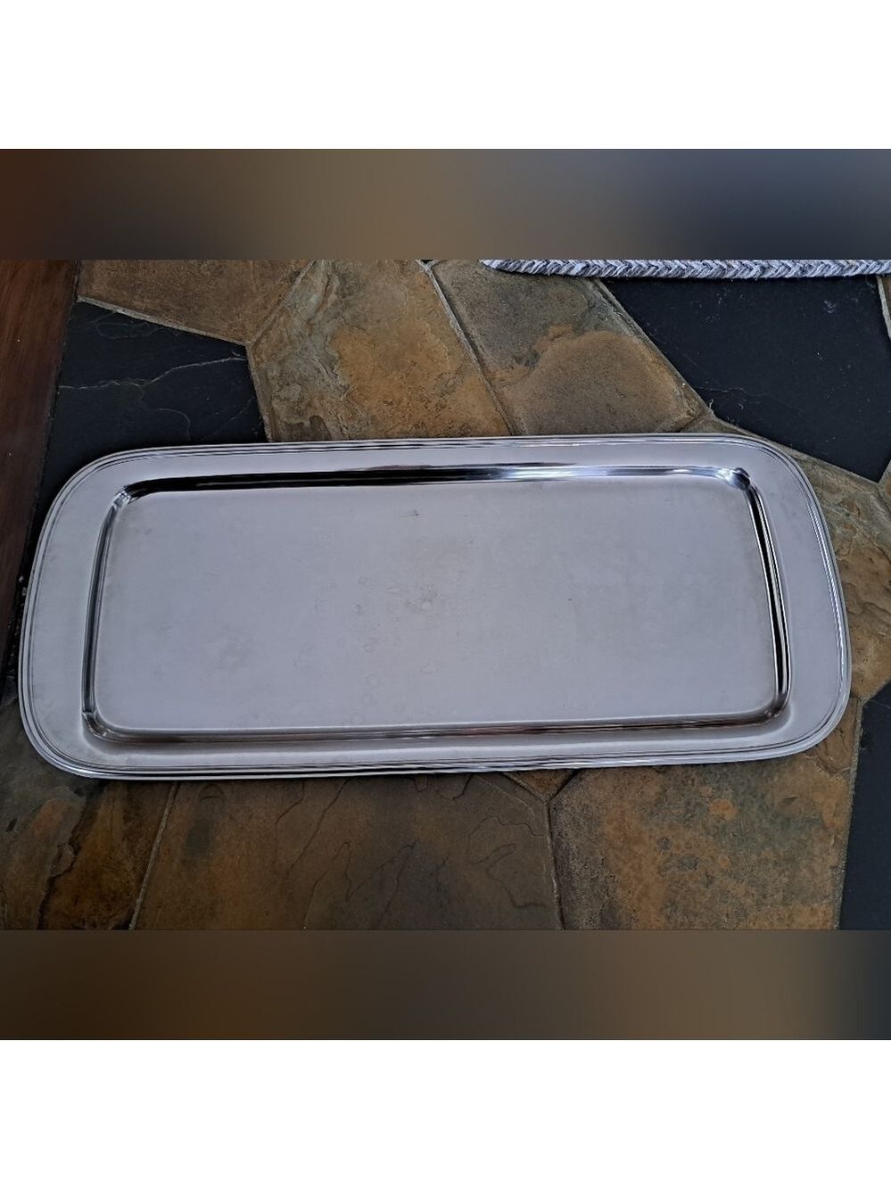 Vintage GABIS stainless steel serving tray oblong rustic mid weight shiny MCM